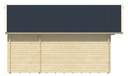 Blokhut - Tuinhuis - Home Office 44mm Berlin incl. fundering en vloer Prijs exclusief dakbedekking - dient apart besteld te worden Dakleer: 46,5 m² / Shingles: 39 m² / Aqua: 48 STK / Profiel: zie tab Afmeting: L490xB530xH344cm 