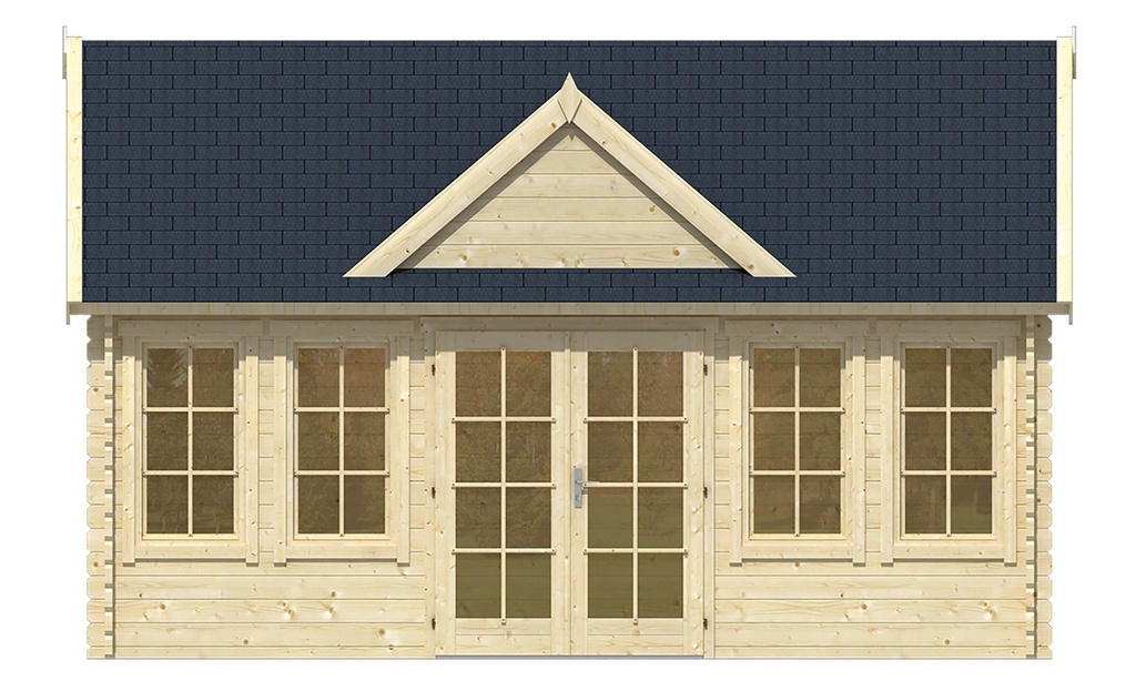 Blokhut - Tuinhuis - Home Office 44mm Clockhouse Prijs exclusief dakbedekking - dient apart besteld te worden Dakleer: 56,5 m² / Shingles: 45 m² Afmeting: L400xB550xH351cm 