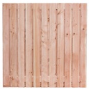 Tuinscherm lariks 23 planks (21+2) Harz 180x180cm Planken: 1.6x14.0cm / 21 stuks 2 tussenplanken van 1.6x14.0cm, rvs geschroefd  