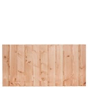 Tuinscherm lariks 23 planks (21+2) Harz 90x180cm Planken: 1.6x14.0cm / 21 stuks 2 tussenplanken van 1.6x14.0cm, rvs geschroefd  