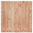 Tuinscherm lariks 19 planks (17+2) Salzburg H180xB180cm Planken: 1.6x14.0cm / 17 stuks 2 tussenplanken van 1.6x14.0cm, rvs geschroefd  