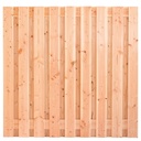 Tuinscherm lariks 19 planks (17+2) Innsbruck 180x180cm fijnbezaagd Planken: 1.6x14.0cm / 17 stuks 2 tussenplanken van 1.6x14.0cm, rvs geschroefd  
