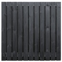 Tuinscherm zwart gesp. 23 planks (21+2) Dresden 180x180cm Planken: 1.6x14.0cm / 21 stuks 2 tussenplanken van 1.6x14.0cm, rvs geschroefd  
