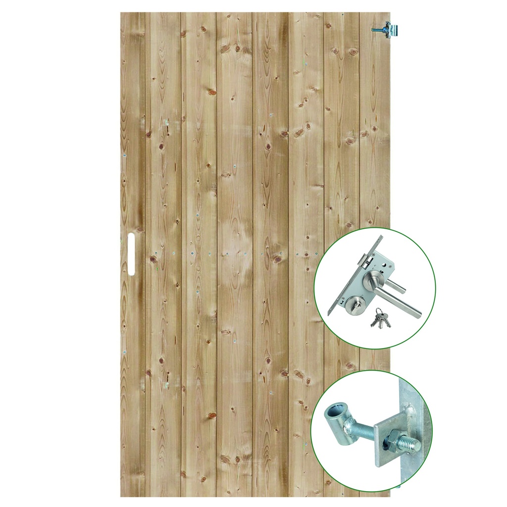 *Tuindeur geïmpregneerd (rechtsdraaiend) Schoorl 200x100cm met rvs inbouwslotset Plank: 1.8x14.5cm / 8 + 8 stuks verticaal Luxe rvs inbouwslotset  