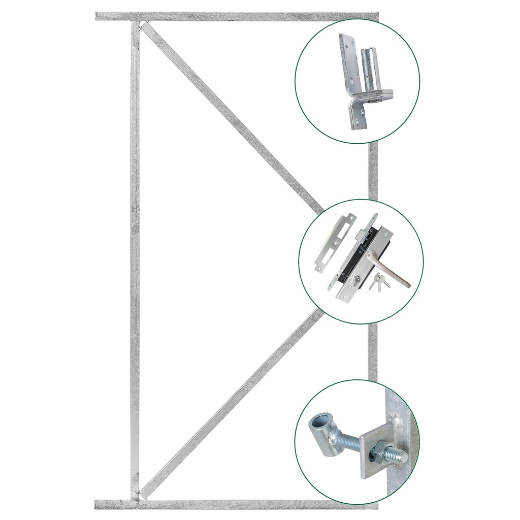 *IJzeren deurframeset compleet H155xB110cm IJzeren deurframe + 2 ogen + 2 duimen + luxe inbouwslotset rvs   
