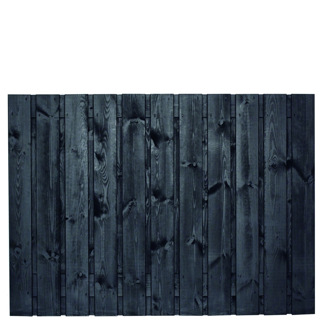 Tuinscherm zwart gesp. 23 planks (21+2) Dresden 130x180cm Planken: 1.6x14.0cm / 21 stuks 2 tussenplanken van 1.6x14.0cm, rvs geschroefd  