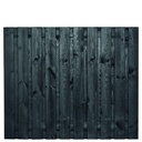 Tuinscherm zwart gesp. 21 planks (19+2) Stuttgart 150x180cm Planken: 1.6x14.0cm / 19 stuks 2 tussenplanken van 1.6x14.0cm, rvs geschroefd  