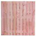 Tuinscherm lariks 23 planks (21+2) Harz 180x180cm Planken: 1.6x14.0cm / 21 stuks 2 tussenplanken van 1.6x14.0cm, rvs geschroefd  