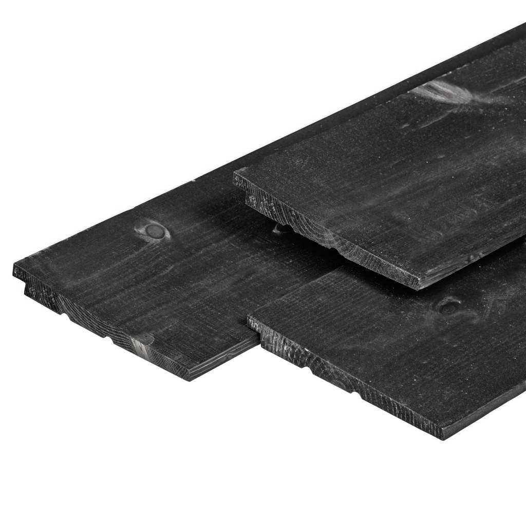 NE vuren rabatdelen zwart gespoten 1.1/2.2x19.5x420cm Zweeds rabat werkend: 18.0cm 2x rondom gespoten zichtzijde fijnbezaagd 