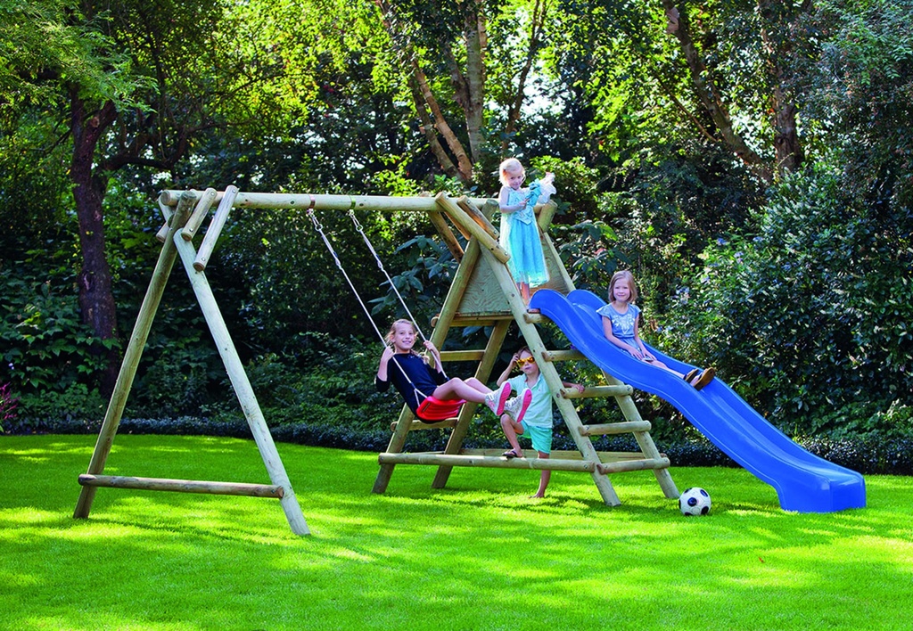 *Speeltoestel Robuust incl. valbeschermer excl. garnituur + 4 ankers Diameter hout: ø10cm Afmeting: L350xB250xH225cm 