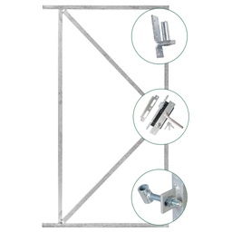 [PG022977-11.4110] *IJzeren deurframeset compleet H155xB110cm IJzeren deurframe + 2 ogen + 2 duimen + luxe inbouwslotset rvs   