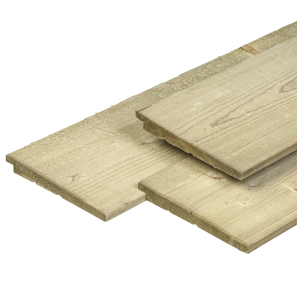 [P006674-37.8742F] NE vuren rabatdelen groen geïmpregneerd 1.1/2.2x19.5x420cm Zweeds rabat werkend: 18.0cm  zichtzijde fijnbezaagd