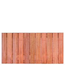 [P002247-8.43090] Tuinscherm hardhout 23 planks (21+2) Hoorn 180 x 90 Planken: 1.4x14.0cm / 21 stuks 2 tussenregels van 1.4x14.0cm, rvs geschroefd houtsoort: Keruing 