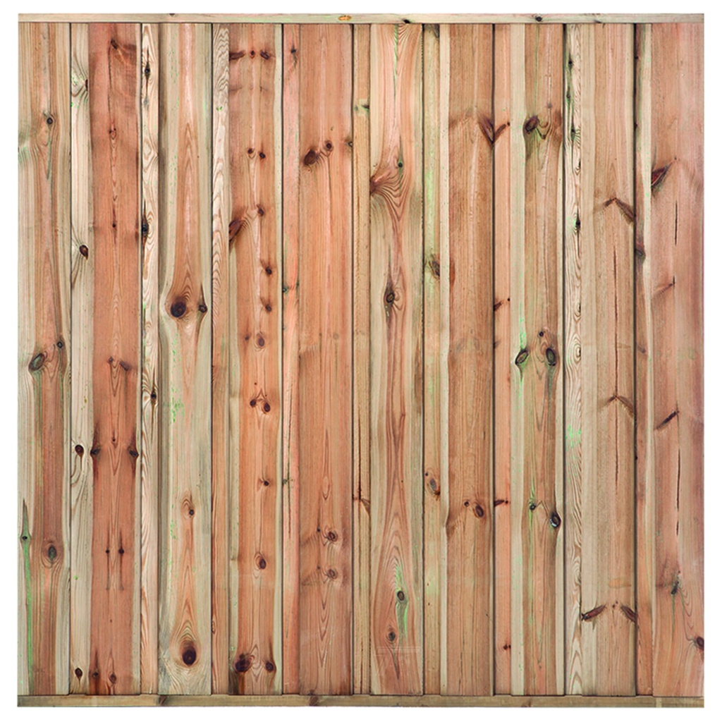 [P022178-8.14188P] Tuinscherm geïmpregneerd 19 planks Monaco H180xB180cm Planken: 1.6x14.0cm / 19 stuks Boven- en onderlat: 2.8x3.6cm, rvs geschroefd  